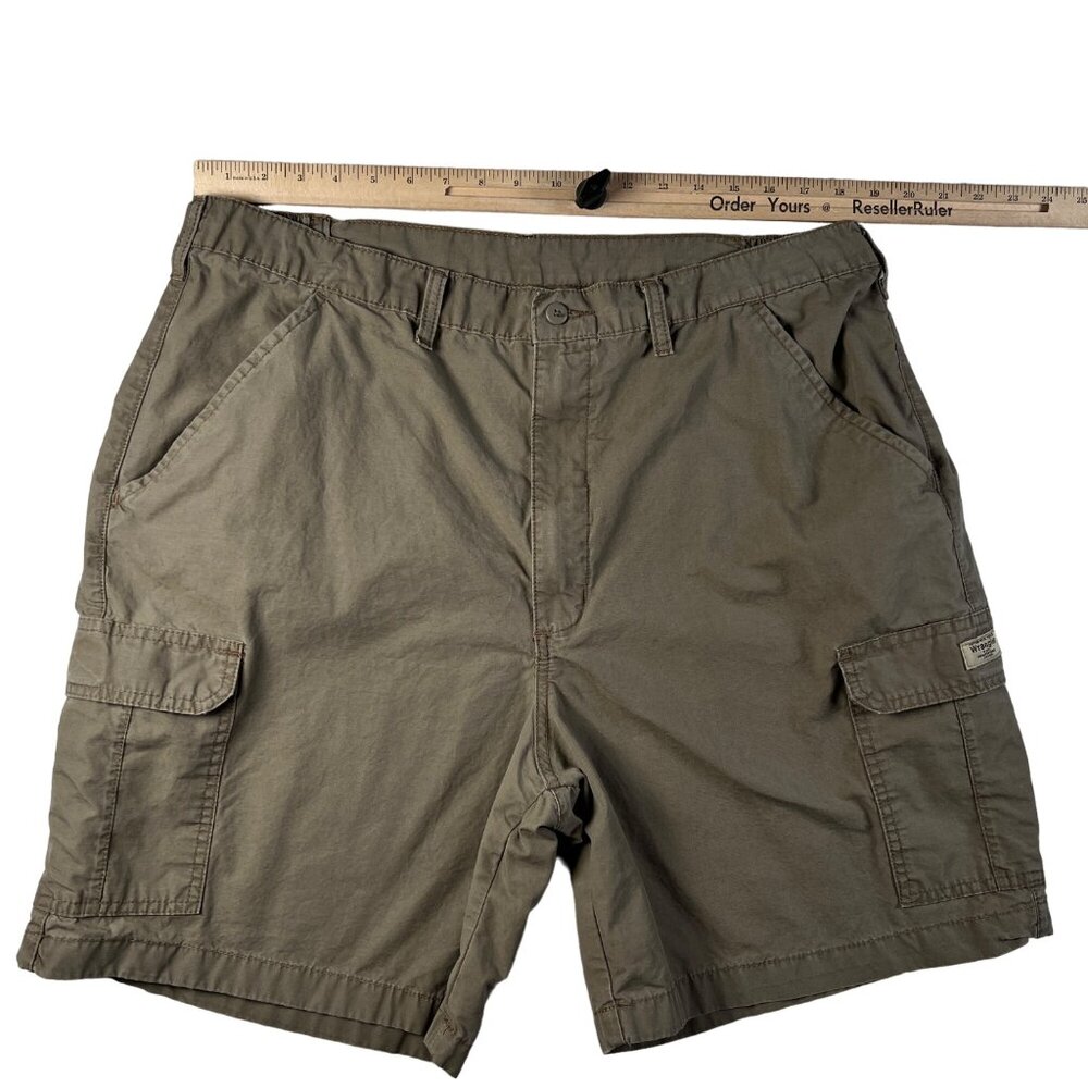 WRANGLER Shorts Men's Flat Front Slash Pocket 100% Cotton Cargos Brown 42rsr6 - Picture 6 of 14
